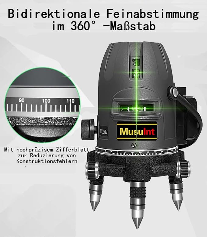 (Outdoor Superbright) 5 Lines Outdoor Green Laser Level 360 Self Leveling Precision Level Tool Super Brightness 5 Strong Light Spots Can Rotate 360 Degrees Digital Lithium Ion Battery High Capacity