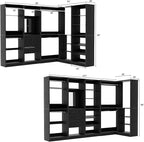 Unikito 110” Closet System with Drawers, Corner Closet Organizer with 4 Hanging Rods and Mirror Design, 9.3FT Reversible Large Wood L Shaped Walk in Closets Wardrobe with Shoe Shelves, Set of 4, Black