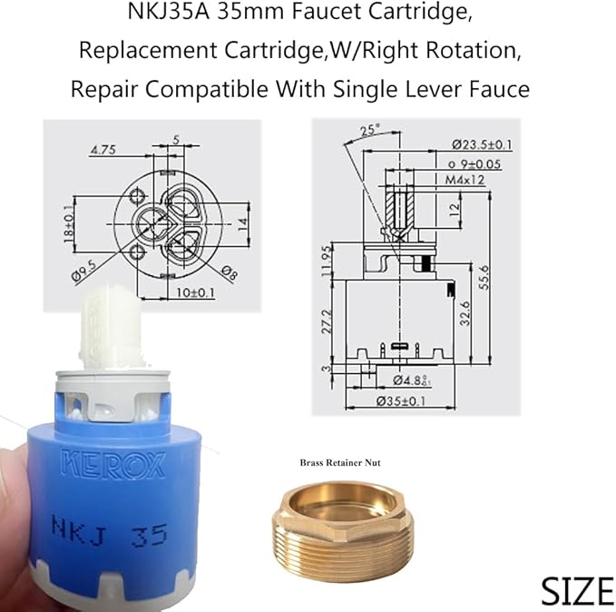 NKJ35A 35mm Faucet Cartridge, Replacement Cartridge,W/Right Rotation, Repair Compatible With Single Lever Fauce -KEROX (NKJ35A)