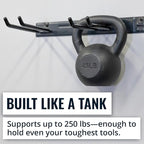 StoreYourBoard Wall-Mounted Rack With 4 Garage Hooks – Heavy-Duty Steel Holder Garage & Garden Storage for Shed, Workshop, or Home Organization – For Rakes, Shovels, Tools & More – 1 Pack, Mud