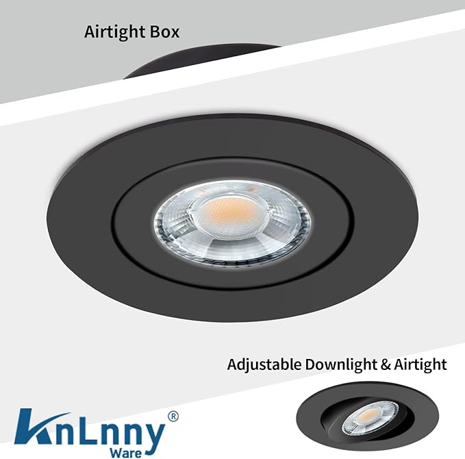Black Gimbal recessed Lights 4 Inch 6 Pack, Gimbal canless recessed Lights with Junction Box,9W 750LM,Dimmable,5CCT Selectable,Air Tight
