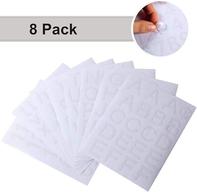 Outus 8 Sheets Vinyl Letter Stickers Self Adhesive Mailbox Numbers Alphabet Stickers Stick on Letters for Christmas Stockings Scrapbook Bulletin Board School Business(1 Inch,White)