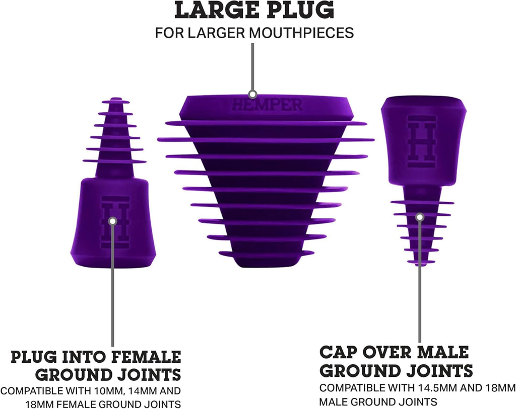 Hemper Plugs + Caps | Universal Cleaning Plugs for Glass Water Pipes and More | Fits Male & Female Joints | Leak-Proof Seal | Hassle-Free Cleaning | Durable, Reusable & Easy to Use - (Purple)