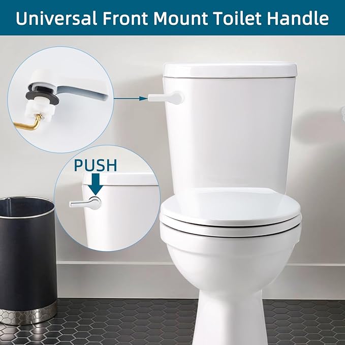 Hygie Rinse Metal Toilet Handle Lever Flush Replacement, Universal Front Mount Toilet Handle with Stainless Steel Flapper Chains, Toilet Repair Kit, White