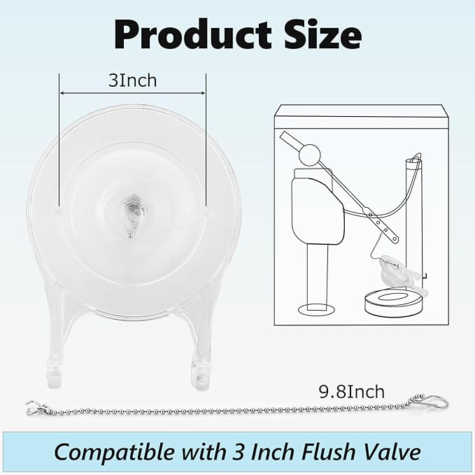 3 Inch Toilet Flappers Replacement for Gerber 99-827, Toilet Flapper with Stainless Chain and Hook, Toilet Replacement Parts (Clear 2 PCS)