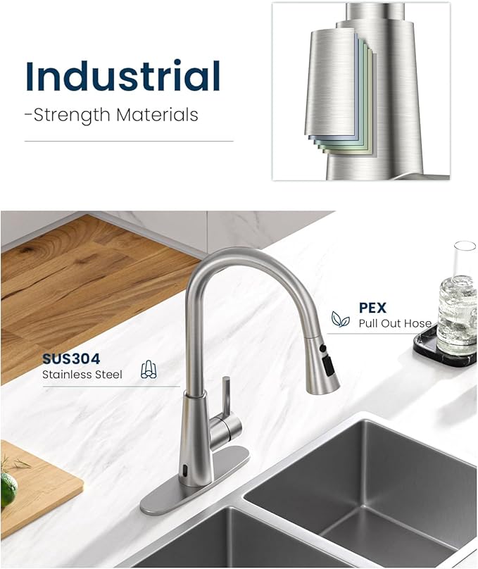 APPASO Touchless Kitchen Faucet with Soap Dispenser Brushed Nickel, Side Motion Sensor Kitchen Faucet, Single Hanle 3-Mode Hands-Free Faucet for Kitchen Sink