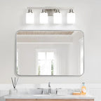 4-Light Bathroom Vanity Light,Brushed Nickel Vanity Lights with Square Frosted Glass,Modern Bathroom Wall Lights Fixtures Over Mirror,Wall Sconces Lighting for Bedroom Living Room,E26