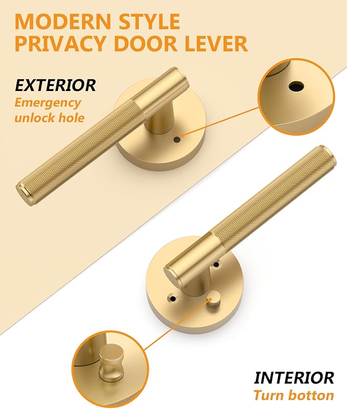 Asidrama 1 Pack Champagne Bronze Privacy Door Handles, Door Lever with Door Knobs Indoor for Bedroom or Bathroom, Heavy Duty Door Handles Interior with Locks for Left Right Sided Doors