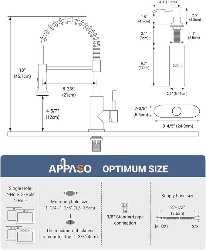 APPASO Bronze Kitchen Faucet with Soap Dispenser, ORB Pull Down Kitchen Sink Faucet, SUS304 Stainless Steel Single Handle High Arc Spring Faucet, Oil Rubbed Bronze