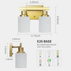 Gold Bathroom Light Fixtures Over Mirror, 2-Light Modern Vanity Lights with White Glass Shade, Bathroom Wall Lamp Sconces for Mirror Bedroom, Living Room Hallway Small Space