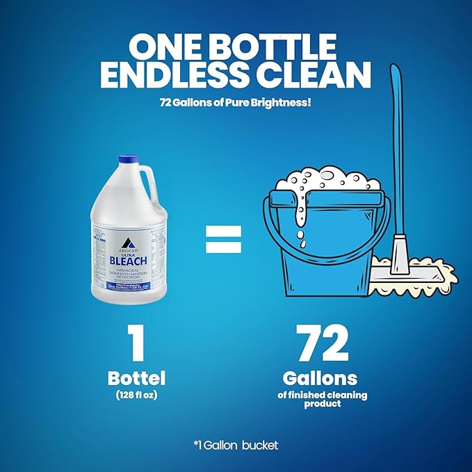 (6 Gallons) - Liquid Chlorine Bleach, for Laundry, Household and Commercial Cleaning, 1 Gallon Jugs