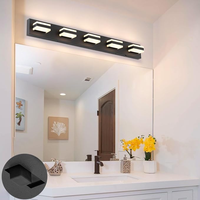 SOLFART 5 Lights Bathroom Light Fixtures Modern Bathroom Lights Over Mirror Black Vanity Lights for Bathroom LED Light Fixture Restroom 5 Color Temperature Adjustable 5CCT