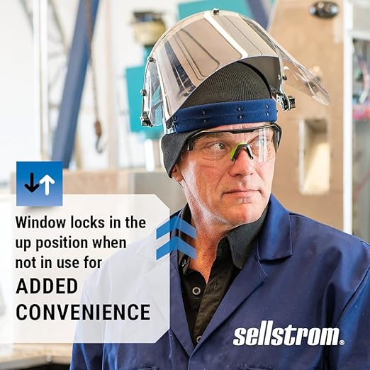 Sellstrom Advantage Face Shield - Lightweight Mask with Crown & Ratchet Headgear, for Work, Grinding, Cutting - ANSI Z87.1 - Clear Uncoated Polycarbonate Window