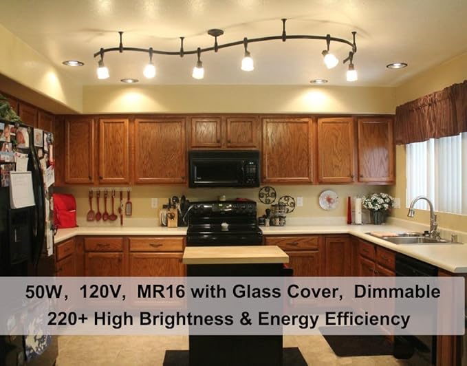 Vinaco GU10 Halogen 50W Bulbs, 6PCS GU10+C 120V 50W Halogen Light Bulbs, GU 10 Dimmable, Warm White, High Brightness MR16 with Glass Cover, Long Lifespan GU 10 50 W for Recessed Track Lighting