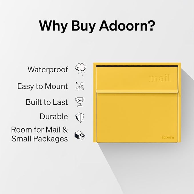 Wall Mount Mailbox - Small, Anti-Theft Locking Mailbox, Weatherproof Mailboxes for Outside The House, 13.5" H x 15" L x 5.5" D (Curb Yellow)
