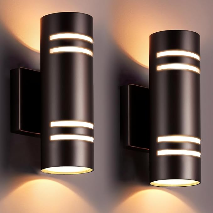 wowlite Dusk to Dawn Outdoor Lighting 2 Pack, Modern Outdoor Wall Lights Exterior ETL Listed, Oil Rubbed Bronze Cylinder Outdoor Sconce Lights, Waterproof Outside Lights for House Porch Garage