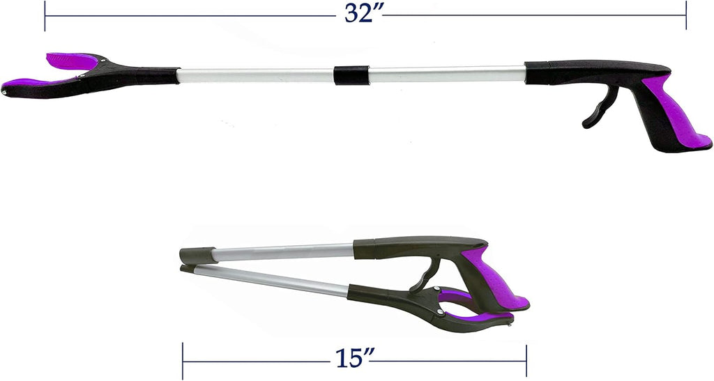 2-Pack Reacher Grabber Tool, Foldable Trash Picker Grabber, Trash Gripper, Garden Nabber, Litter Picker, Extended Grabber（Purple/Purple)