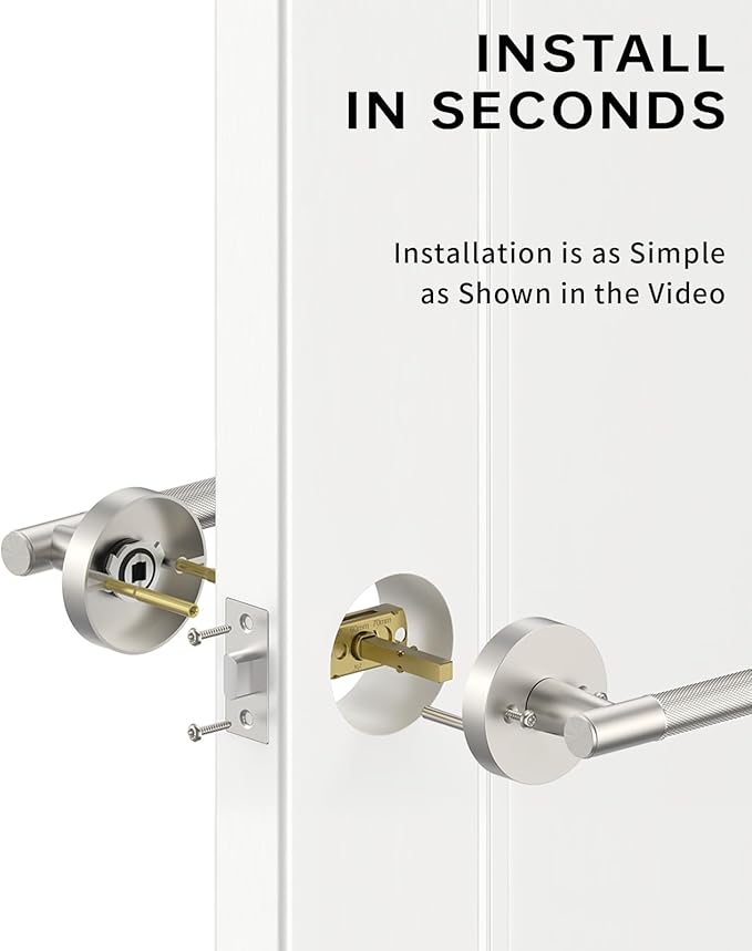 Asidrama 1 Pack Passage Brushed Nickel Door Handles, Door Lever with Door Knobs Indoor for Bedroom or Bathroom, Heavy Duty Door Handles Interior with Locks for Left Right Sided Doors