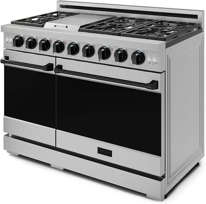 Gordon Ramsay by THOR Kitchen 48 Inch Professional Gas Range with Double Oven in Stainless Steel/Black