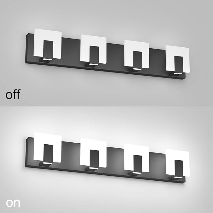 Aipsun 4 Lights Modern Black Vanity Light Up and Down Black Bathroom Lighting Fixtures LED Bathroom Wall Light Over Mirror 6000K