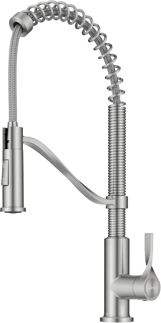 KRAUS Torak Pull Down Kitchen Faucet in Spot-Free Stainless Steel with Commercial Style Spring Spout, 2 Function Sprayer, Pre-Attached Water Lines, and Mounting Hardware, KPF-2635SFS
