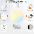 BesLowe 6 Packs 8 Inch 5CCT LED Recessed Ceiling Lights Ultra-Thin with Junction Box, 12W 150W Eqv, 3000K/3500K/4000K/5000K/6500K, 1200LM Dimmable Canless Downlights for Kitchen Hallway Dining Room