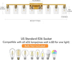 8 Light Gold Bathroom Light Fixtures, Modern Large Vanity Lights with Clear Glass Shade, Brushed Brass Bathroom Lighting Fixtures Over Mirror, Wall Scones Light for Bedroom, Living Room