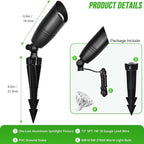 wowlite Landscape Spotlights Outdoor, 12V Low Voltage Landscape Lighting Fixture with 5W MR16 LED Bulb, Black Aluminum Yard Directional Uplights Waterproof for House Trees Patio