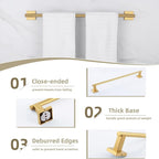 Suyar Brushed Gold Bathroom Accessories, SUS 304 Stainless Steel Bathroom Hardware Set 4 Pieces, Include Robe Hook, Toilet Paper Holder, Hand Towel Holder, Towel Bar, Wall Mount