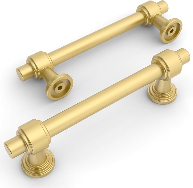 Amerdeco 10 Pack Brushed Gold Cabinet Pulls 3.75 Inch(96mm) Hole Center Drawer Pulls Cabinet Hardware Kitchen Cabinet Handles for Bathroom Dresser Pulls ZH0069