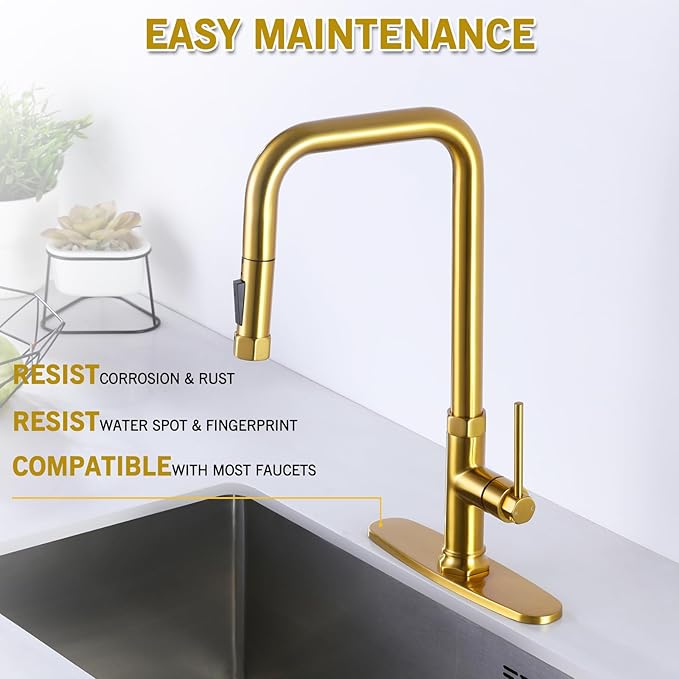 Faucet Deck Plate, Kitchen Sink Hole Cover, 10 Inch Inch Escutcheon Stainless Steel for 1 or 3 Hole Sink Faucets, Brushed Gold, Round