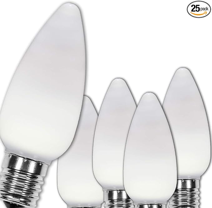 Wintergreen Lighting OptiCore C9 LED Christmas Light Bulbs - 25 Pack Heavy Duty Premium Outdoor Christmas Lights, E17 Base (Cool White Smooth)