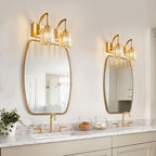 Bathroom Crystal Vanity Lights 2-Light Gold Wall Lamp Modern Crystal Bathroom Light Fixtures Over Mirror 13.77" Long Wall Sconce