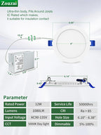 zouzai 20 Pack 6 Inch Ultra-Thin LED Recessed Ceiling Light with Junction Box 5000K Daylight Adjustable Dimmable Can-Killer Downlight - ETL and Energy Star Certified