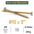 WELLOCKS Deck Screws, Wood Screws, Tan, Superior Rust Resistant, Epoxy Coated, Above 1000 Hour Salt Spray Coating T25 Torx Star Bit Included for Outdoor Wood Fence (Trial Size 0.44LBS, #10×3")
