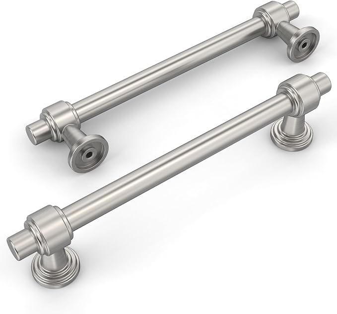 Amerdeco 10 Pack Brushed Satin Nickel Cabinet Pulls 5 Inch(128mm) Hole Center Drawer Pulls Cabinet Hardware Kitchen Cabinet Handles for Bathroom Dresser Pulls ZH0069