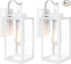 LIT-PaTH Outdoor Wall Lantern, Wall Sconce as Porch Lighting Fixture, E26 Medium Base Max 60W, Anti-Rust Metal with Glass Shade, White, 2-Pack