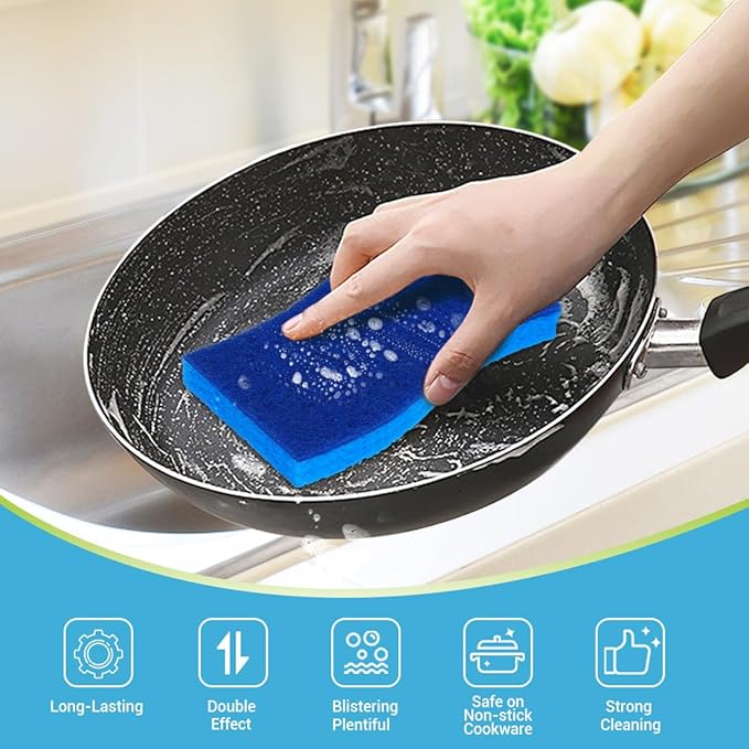 AIDEA XL Scrub Sponges Non-Scratch 6Count, Extra Large Sponges Kitchen, Sponge for Dishes, Cleans Fast Without Scratching Safe for Non-Stick Cookware, Cleaning Power for Kitchen, House