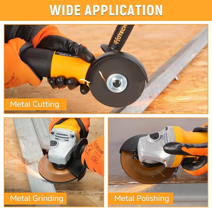 Hoteche 4-1/2-Inch Angle Grinder 6.3-Amp Compact Metal Cutting & Grinding Tool with Cutting Disc, Safety Gloves & Goggles