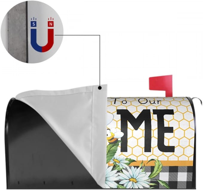 Summer Bee Buffalo Plaid Mailbox Cover Spring Daisy Floral Mailbox Cover Magnetic Standard Size 25.5" x 21" Farmhouse Rustic Welcome To Our Home Mail Box Covers Garden Yard Home Decor for Outdoor