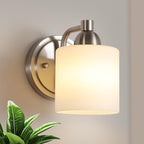 Brushed Nickel Milk Glass Wall Sconces, 1 Pack Hardwired Indoor Wall Light Fixtures for Living Room, Hallway, Bedroom, Ceramic E26 Sockets (Bulbs Not Included)