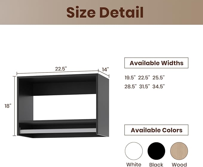 ROOMTEC 22.5" Tall Hanging Closet Unit, Modular Closet System with Hanging Rod, Wardrobe Organizer for Bedroom or Walk-in Closet, Wall Mounted, Customizable Clothes Storage Unit, Black