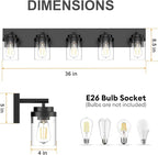 IZORRO Bathroom Vanity Light Fixture, 5-Light 36 Inch Matte Black Bathroom Light Fixtures Over Mirror, with Clear Glass Shade, Modern Farmhouse Vanity Lights, Rustic Restroom Lighting Fixtures
