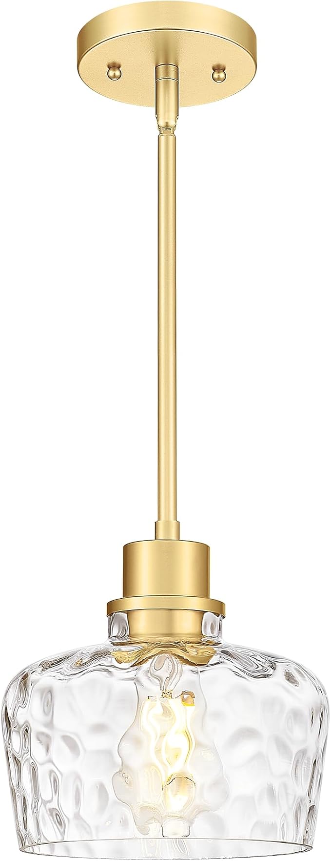 Emak Gold Pendant Lights Kitchen Island, 8 Inch Hammered Glass Pendant Light Fixtures, Modern Hanging Lights for Kitchen,Dining Room, Bathroom, PL122-GD-HG