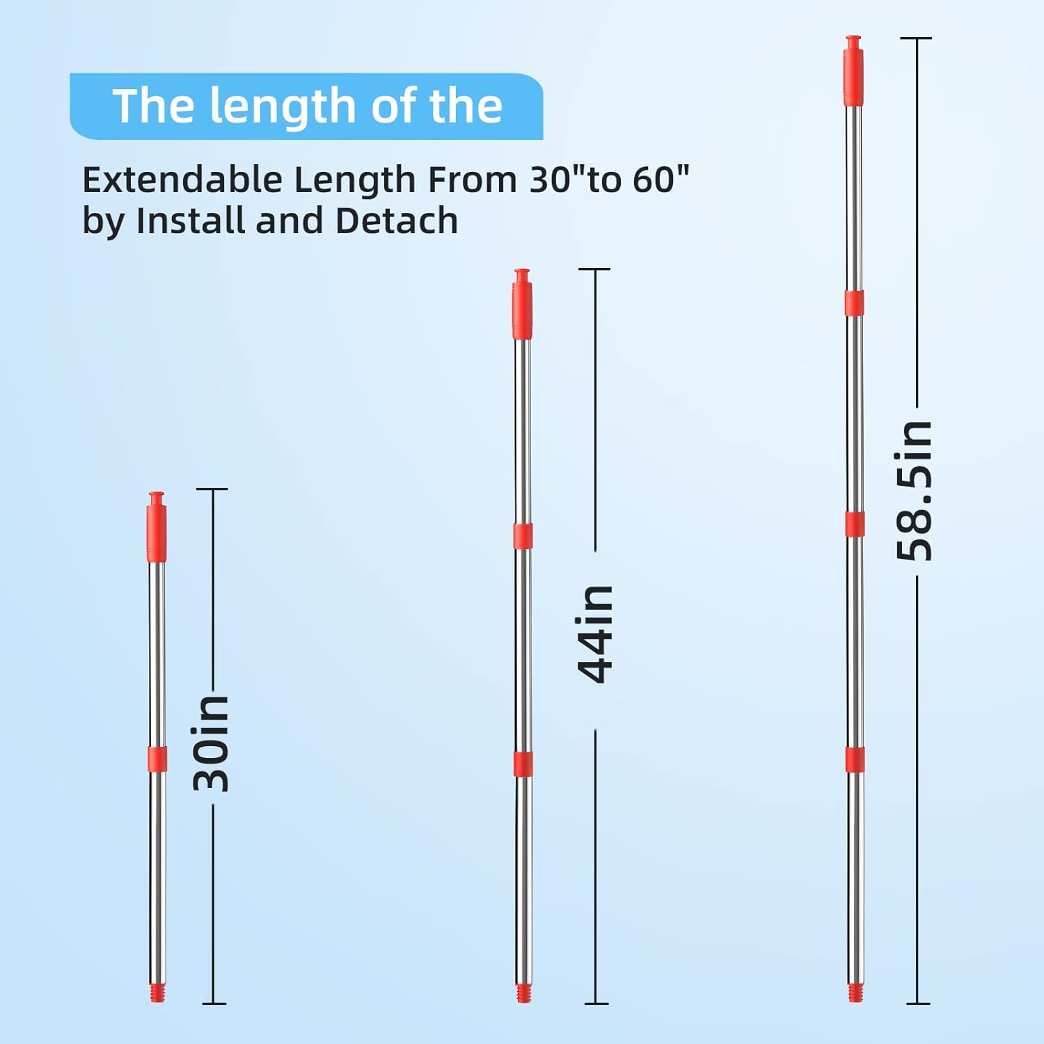 4-Section Spin Mop Replacement Handle，2.5-to-5 Foot Mop Stick Compatible with Triangle Spin Mop Base, Compatible with Ocedar Mop Handle for EasyWring Mop Refills (red)（Mop Head not Included）