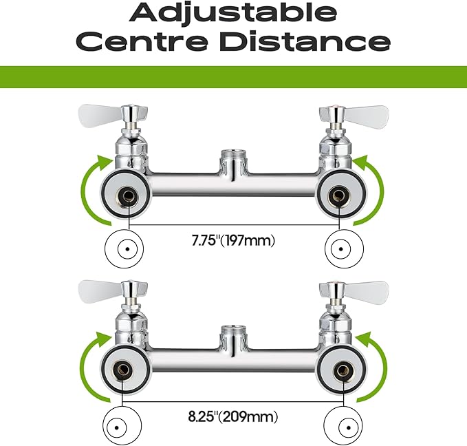 Commercial Sink Faucet with Sprayer 36" Height, 8 Inch Center Wall Mount Kitchen Sink Faucet with Down Pre-Rinse Sprayer and 12" Add-on Swing Spout