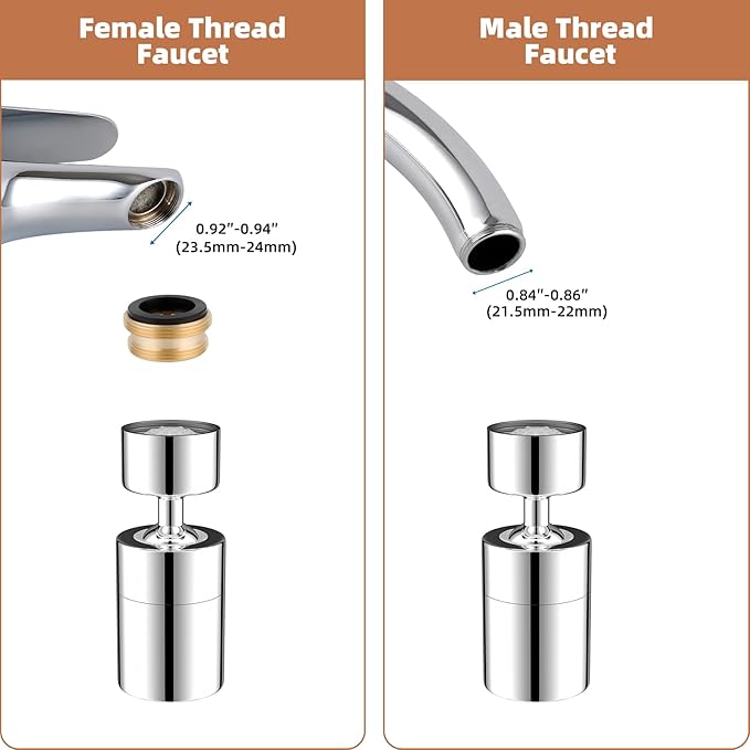 Hibbent NSF/ANSI/CAN 61 Certified Faucet Aerator, CUPC Certification 360 Degree Kitchen Sink Faucet Aerator, Dual-function Swivel Big Angle Kitchen Faucet Attachment, Faucet Replacement Part, Chrome