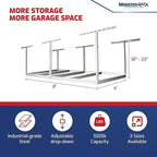 MonsterRax 4x8 Overhead Garage Storage Rack Frame Kit - Hanging Storage Shelves, Garage Ceiling Storage Rack System, Ceiling Shelving - (Hammertone, Adjustable 18"-33")