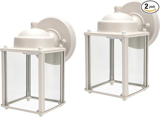 LIT-PaTH Outdoor LED Wall Lantern, Wall Sconce Porch Lighting Fixture, 3000K Warm White, 9.5W 800 Lumen, Aluminum Housing Plus Glass, White Finish-2 Pack