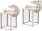 LIT-PaTH Outdoor LED Wall Lantern, Wall Sconce as Porch Lighting Fixture, 5000K Daylight White, 9.5W 800 Lumen, Aluminum Housing Plus Glass, White Finish-2Pack